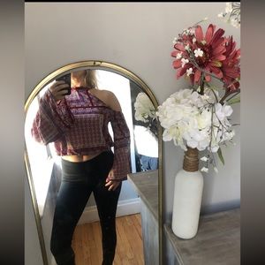 High neck bell sleeve cold shoulder crop top size medium blouse shirt top